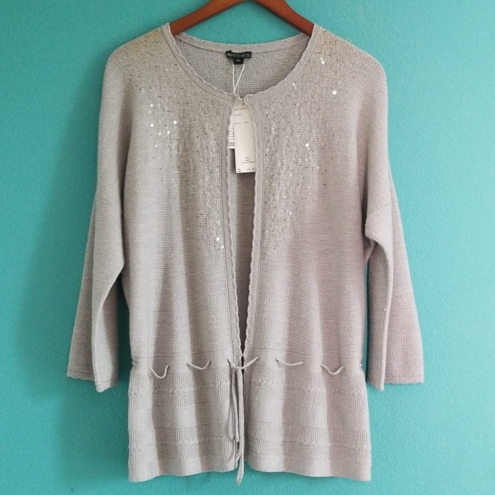 NWT {Lafayette 148} Grey Knit Sequins Cardigan Sweater